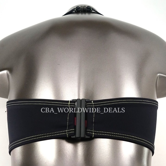 Victoria's Secret Black & Neon Green High Neck Halter Swim Top - Picture 2 of 2